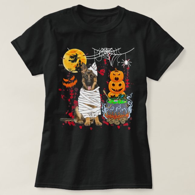 Mummy German Shepherd Dog Halloween Dog Scary Pump T-Shirt (Design Front)