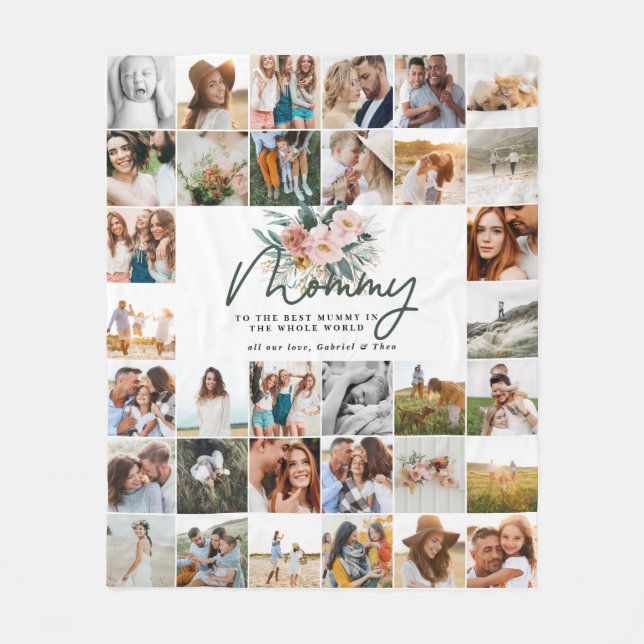 Mummy gift multi photo beautiful floral fleece blanket (Front)