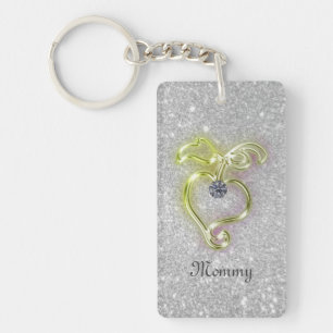 Mummy Golden Heart with Diamond and Sparkles Key Ring
