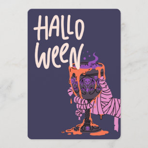 Mummy Hand Holding Purple Potion Chalice Halloween Holiday Card