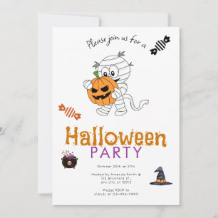 Mummy Holding Jack-O' Lantern Halloween Party Invitation