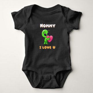 "Mummy I Love U" Cute Baby Alien Heart Baby Bodysuit
