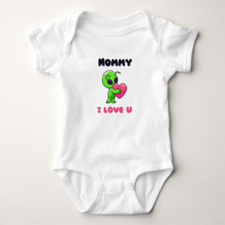"Mummy I Love U" Cute Baby Alien Heart Baby Bodysuit