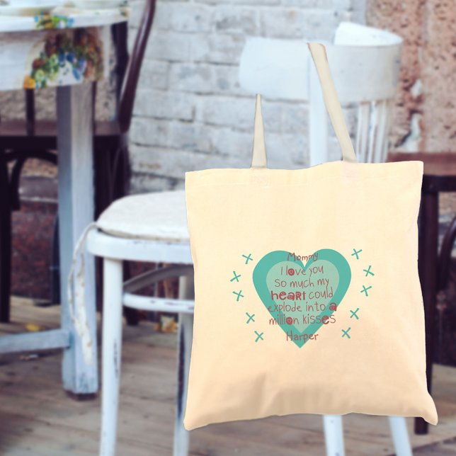 Mummy I love You Kids Poem - Hearts & Kisses Pink Tote Bag (Creator Uploaded)