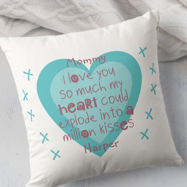 Mummy I love You So Much .. Heart and Kisses White Cushion (Creator Uploaded)