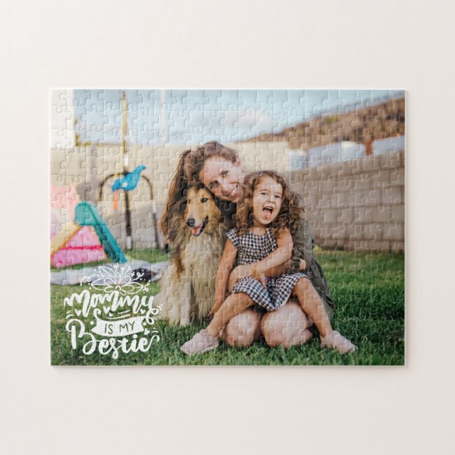 Mummy is My Bestie Photo Quote Lettering Overlay Jigsaw Puzzle (Horizontal)
