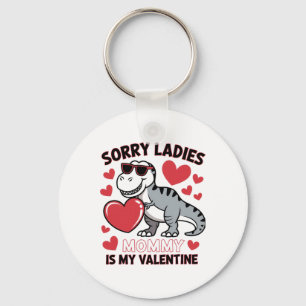 Mummy Is My Valentine Funny Dino Heart Art Key Ring