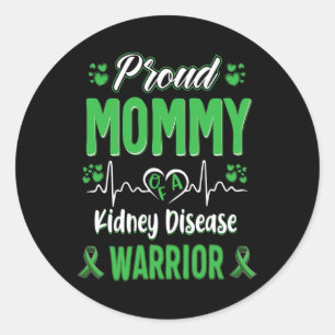 Mummy Kidney Disease Warrior Awareness Ribbon Gree Classic Round Sticker