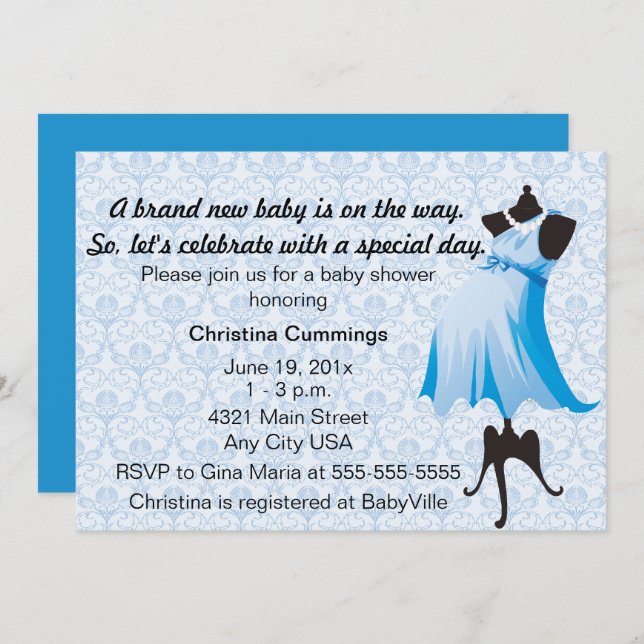 Mummy Mannequin Baby Shower Invitation (Blue) (Front/Back)