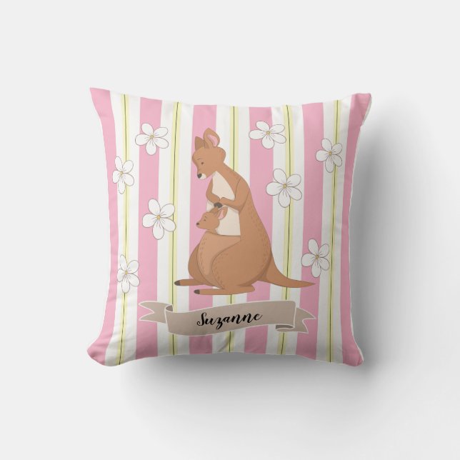 Mummy & Me Kangaroo With Stripes Cushion (Front)