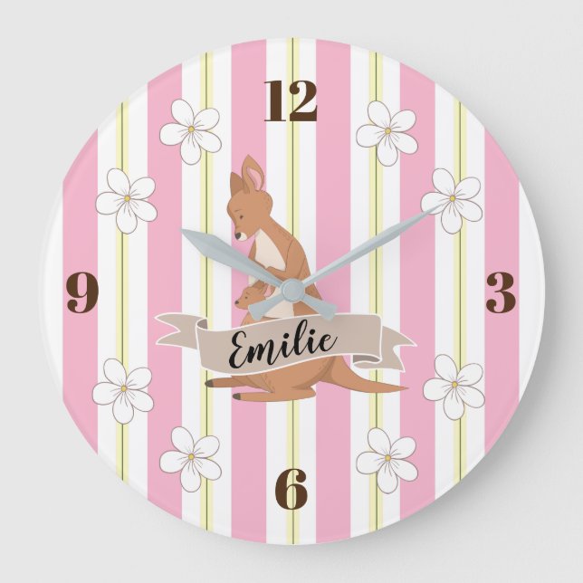 Mummy & Me Kangaroo With Stripes Large Clock (Front)