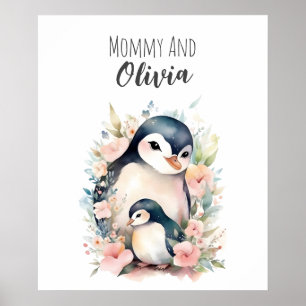 Mummy & me Penguin Animal Nursery Art Poster