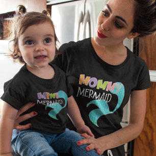 Mummy & Mini Mermaid Matching Parent Kid Mum Black T-Shirt