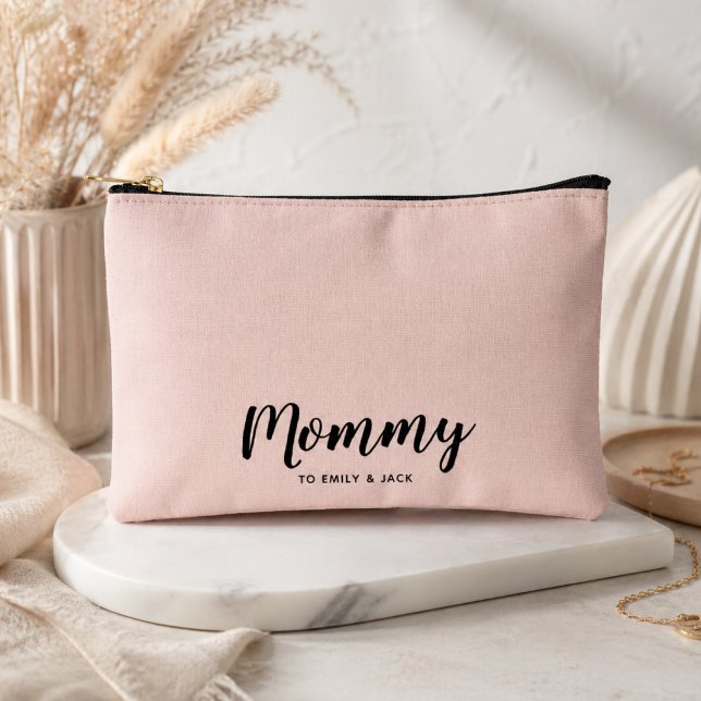 Mummy | Modern Mum Kids Names Blush Pink Accessory Pouch (Creator Uploaded)