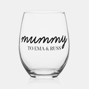 Mummy Modern Mum Kids Names Mother's Day Gift Stemless Wine Glass