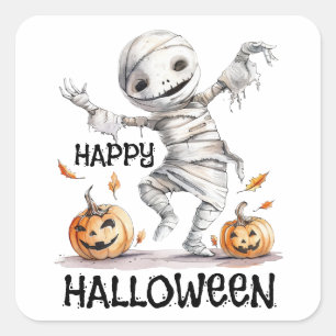 Mummy Moves – A Halloween Hello in Wraps Square Sticker