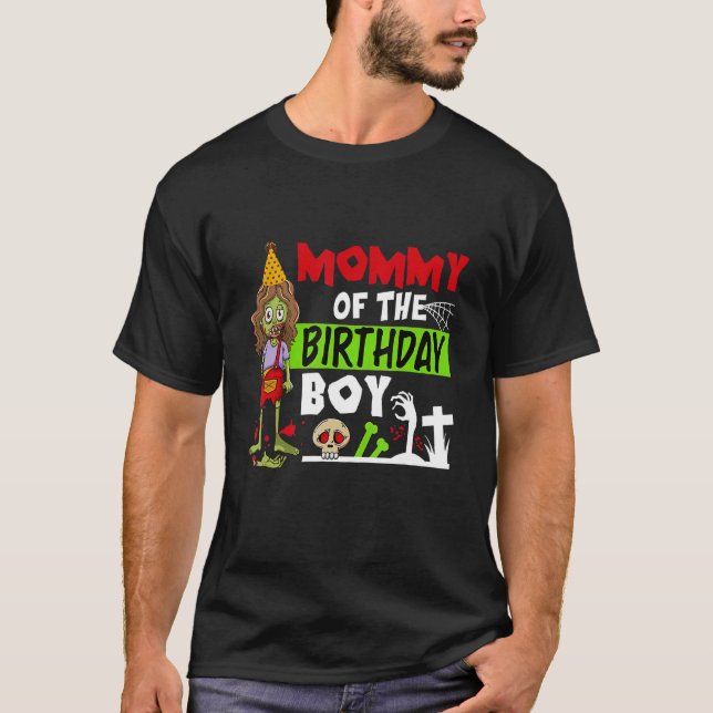 Mummy Of The Birthday Boy   Cute Zombie Kids & Boy T-Shirt (Front)