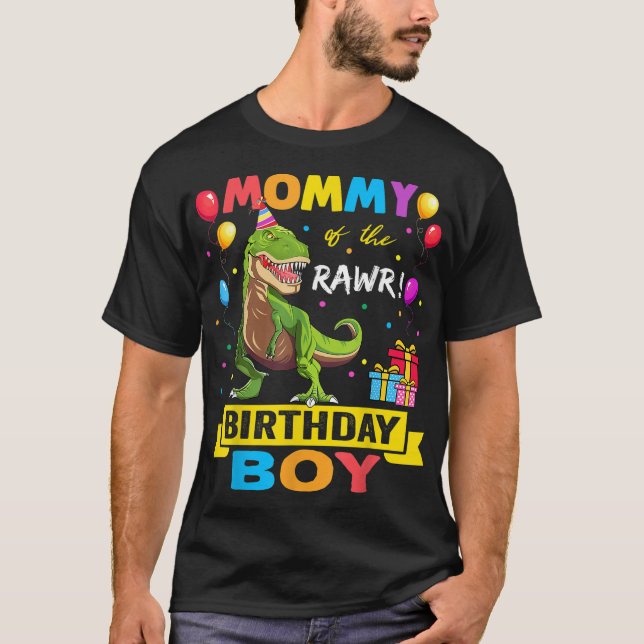Mummy of the Birthday Boy Dinosaur Raptor Funny T-Shirt (Front)