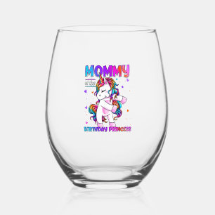 Mummy of the Birthday Princess Girl Flossing Unico Stemless Wine Glass