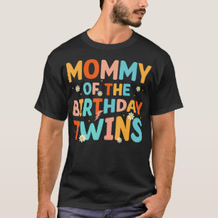 Mummy Of The Birthday Twins Party Retro T-Shirt