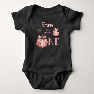 Mummy of the Spooky One Pinkoween Retro Ghost Baby Bodysuit