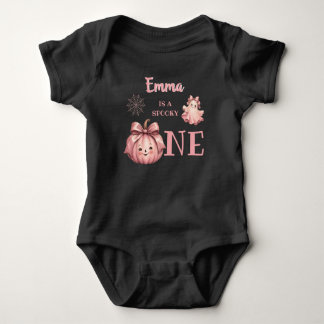 Mummy of the Spooky One Pinkoween Retro Ghost Baby Bodysuit