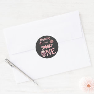 Mummy of the Spooky One Vintage Pink Skull Classic Round Sticker
