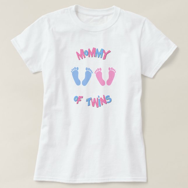 Mummy of Twin Babies Footprints T-Shirt (Design Front)