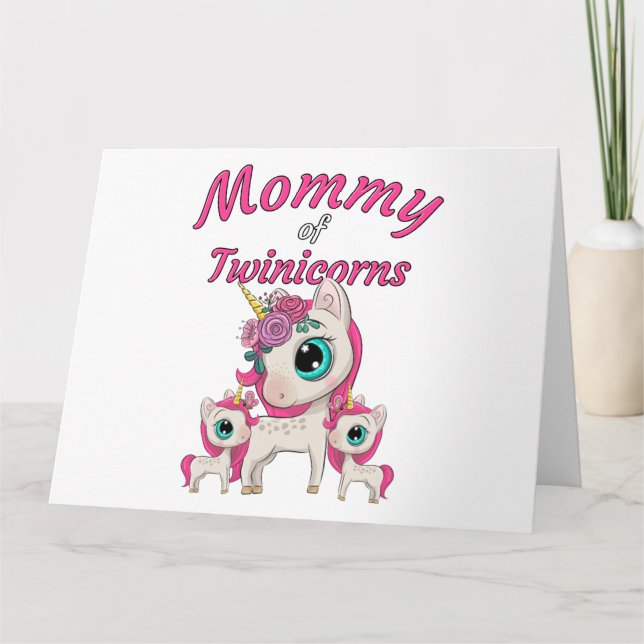 Mummy of Twinicorns: Mum & Twin Daughters Unicorn Thank You Card (Front)