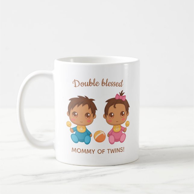 Mummy of Twins Baby Boy and Girl Coffee Mug (Left)