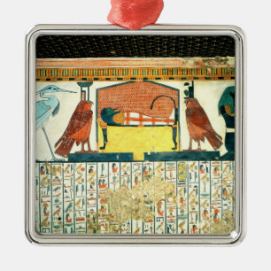 Mummy on a funeral bed with various divinities metal ornament