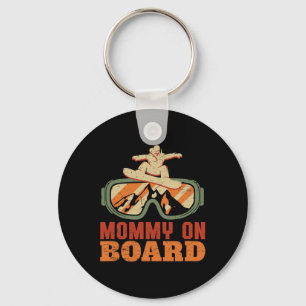 Mummy On Board Funny Vintage Retro Snowboarding Mo Key Ring