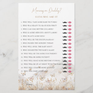 Mummy or Daddy Baby Shower Game Card
