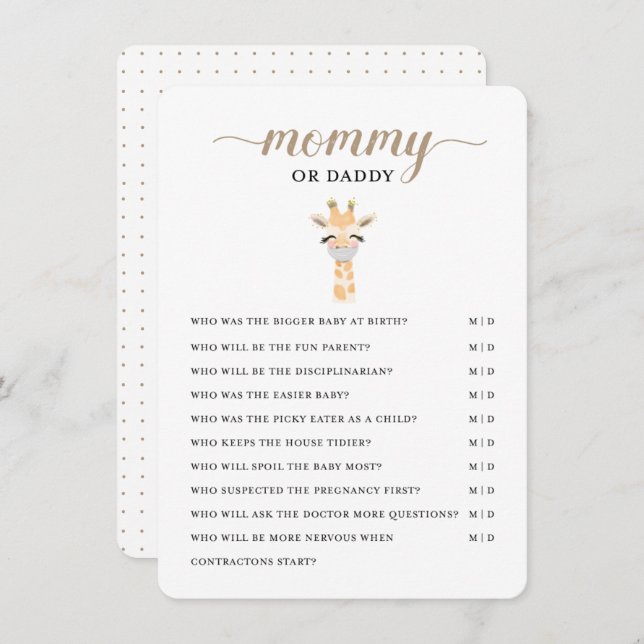 Mummy or Daddy - Baby Shower Game Enclosure Card (Front/Back)