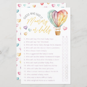 Mummy or Daddy Baby Shower Game Sheet