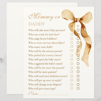 Mummy or Daddy Brown Watercolor Bow Shower Game
