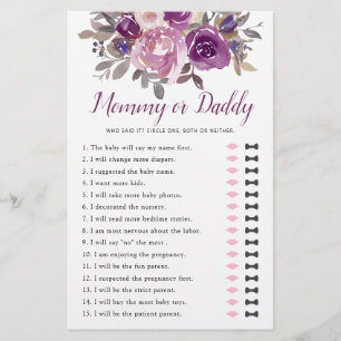 Mummy or Daddy Dusty Mauve Purple Baby Shower Game