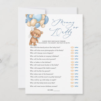 Mummy or Daddy Game Baby Shower Bear Balloons Invitation