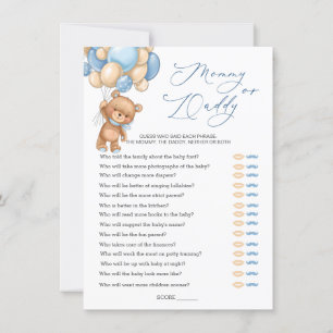 Mummy or Daddy Game Baby Shower Bear Balloons Invitation