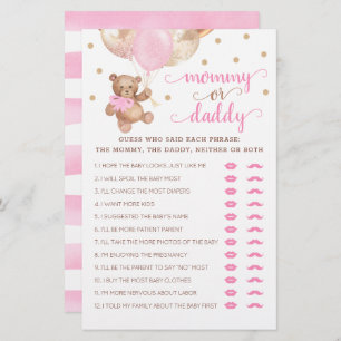 Mummy or Daddy Game Baby Shower Teddy Bear 