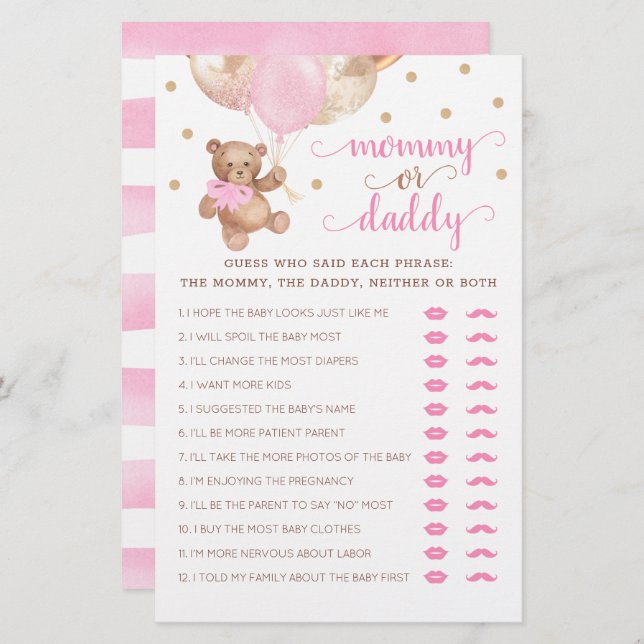 Mummy or Daddy Game Baby Shower Teddy Bear  (Front/Back)