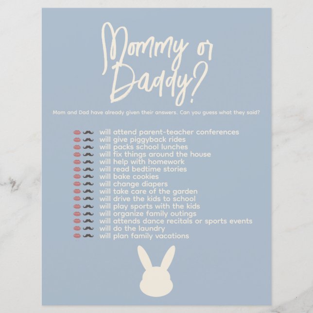 Mummy or Daddy Game bunny baby shower  (Front)