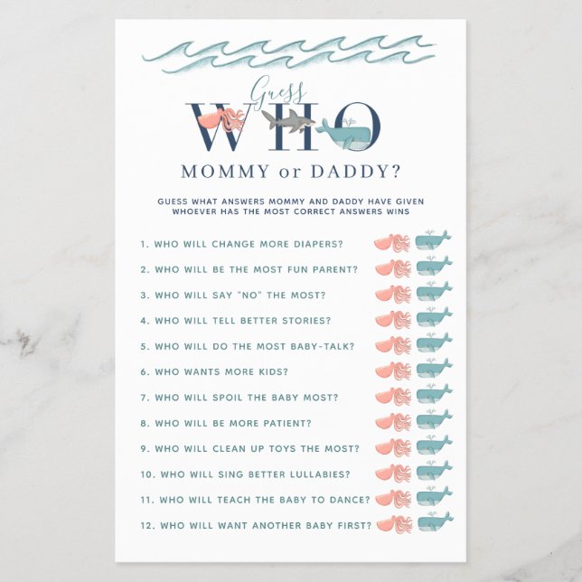 Mummy or Daddy Game Under the Sea Baby Shower Flyer (Front)