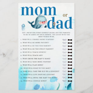 Mummy or Daddy Guess Baby Shower Game Cute Whale Flyer