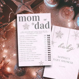 Mummy or Daddy Guess Baby Shower Game Pink Winter Flyer