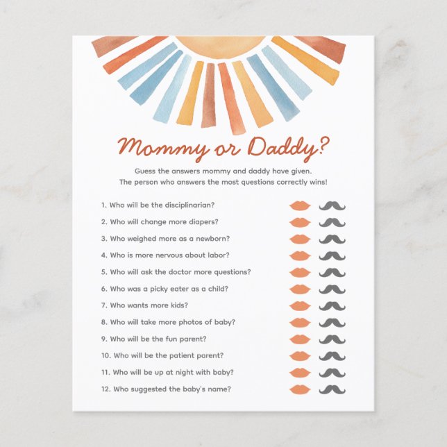 Mummy or Daddy Guess Who Sunshine Baby Shower Game (Front)