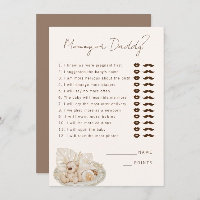 Mummy or Daddy Party Game Enclosure Card (Front/Back)