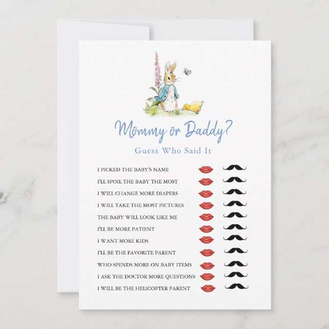 Mummy or Daddy Peter Rabbit Baby Shower game  Invitation (Front)
