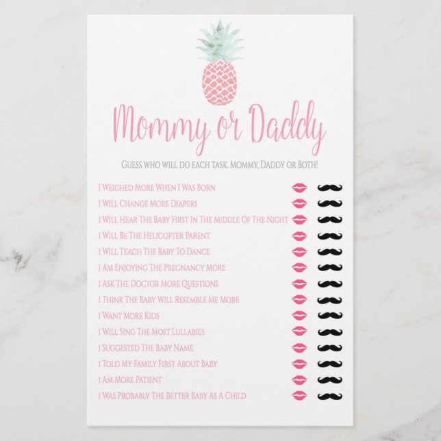 Mummy or Daddy Pineapple Summer Baby Shower Game Flyer (Front)