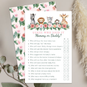 Mummy or Daddy Safari Baby Shower Game Sheet